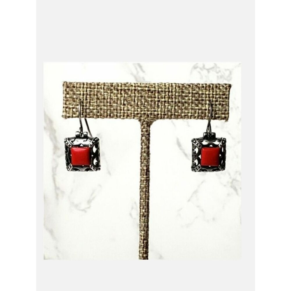 925 SILVER Square Filigree French Hook Earrings